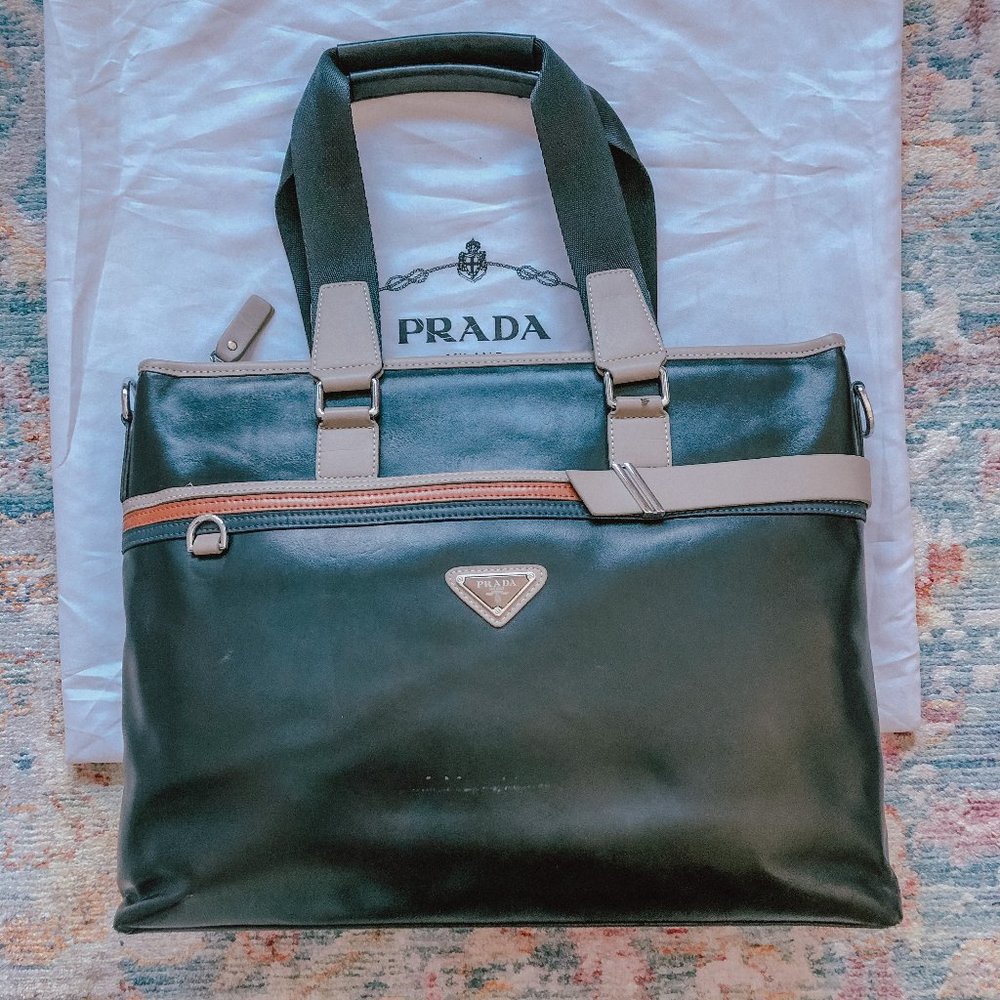Preowned Prada Laptop Nylon/Leather Saffiano Bag